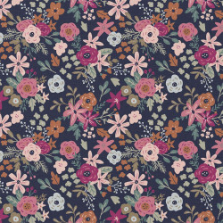 Bedruckte Beschichtete Baumwolle OLGA Marineblau / Rosa